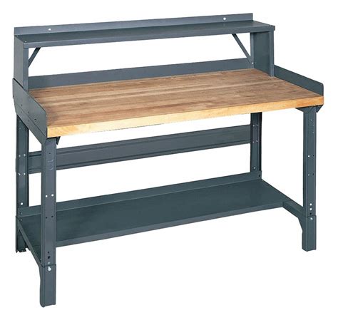 Bolted Workbench With Riser Butcher Block 30 In Depth 30 3 4 In To