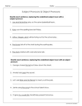 Subject Object Pronouns 3 Worksheets Grades 3 4 CCSS