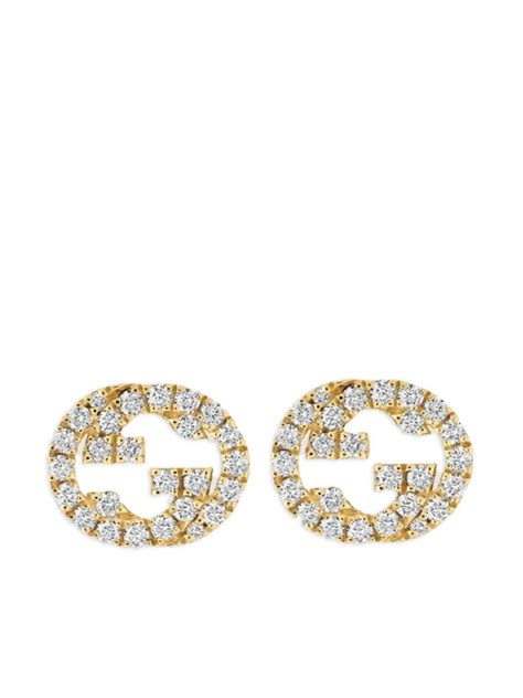 Gucci 18kt Yellow Gold Interlocking G Diamond Stud Earrings Farfetch