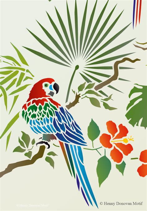 Tropical Bird Parrot Stencil Henny Donovan Motif