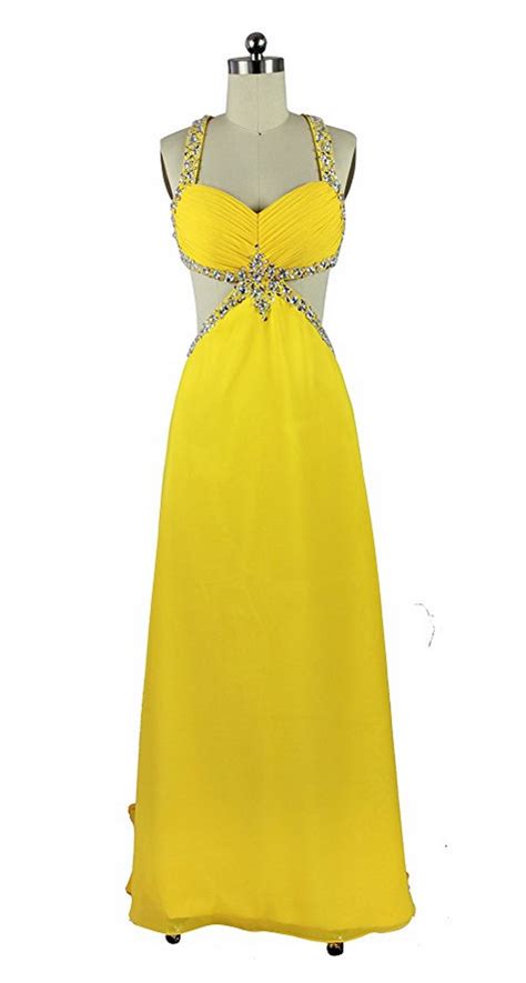 Sexy A Line Backless Formal Gowns Yellow Prom Dresses Prom Dresses