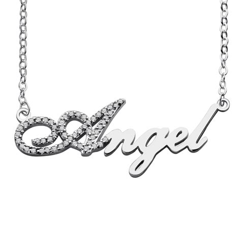 Sterling Silver Script Name Necklace Initial Full Birthstone