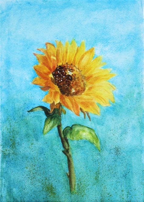 Original Watercolor Sunflower Painting Rustic Sunflower Art Etsy