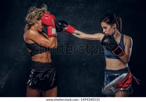 Process Fight Between Two Female Boxers Stock Photo 1494340535