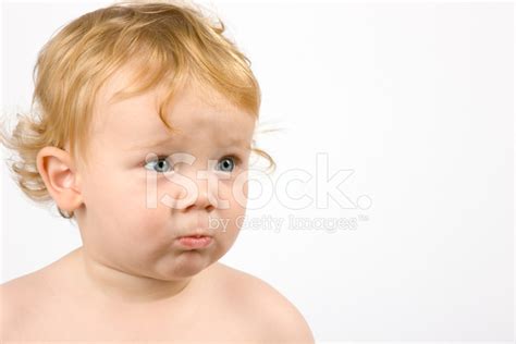 Pouting Toddler People Child Baby Blond Curly Hair Unhappy Stock