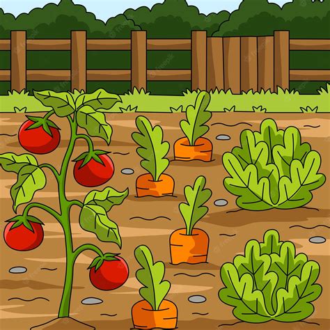 Ilustración De Dibujos Animados De Color De Campo De Verduras Vector