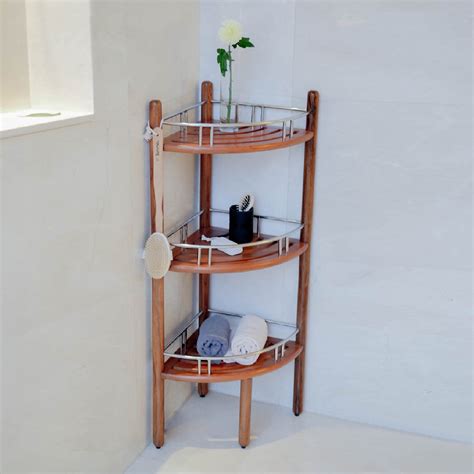 Jasmine Solid Teak Wood Freestanding Tier Corner Bathroom Storage