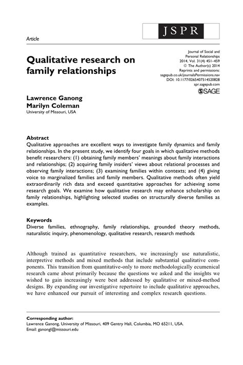 Each of these topics could be used. (PDF) Qualitative research on family relationships