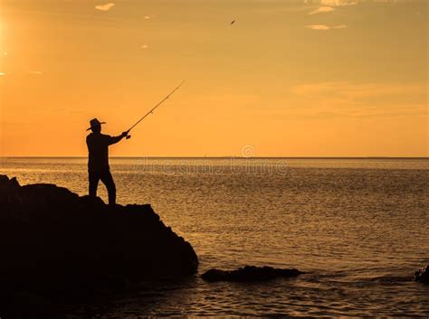 Silhouette Of Man Fishing Stock Photo Image Of Pike 80807096