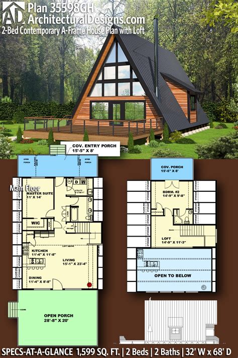 2 Bed Contemporary A Frame House Plan With Loft 35598gh