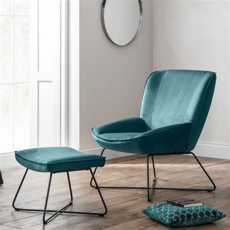 Looking for a new bedroom chair? Mila Velvet Bedroom Chair With Stool In Teal | Furniture ...