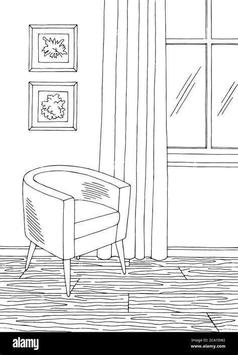 Living Room Graphic Black White Home Interior Vertical Sketch