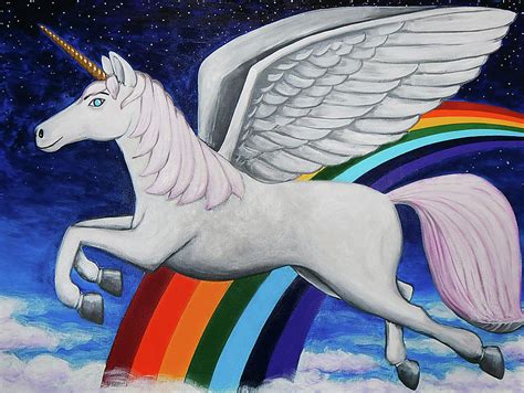 Unicorn Flying Over The Rainbow Painting By Donald Shaw