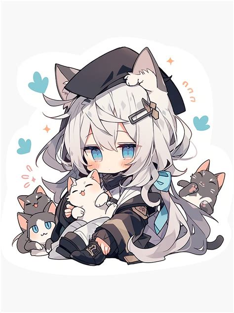 Cute Chibi Anime Cat Girl With Cats Sticker For Sale By Stickondeez
