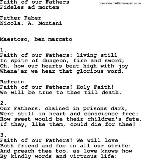 Catholic Hymns Song Faith Of Our Fathers Lyrics And Pdf