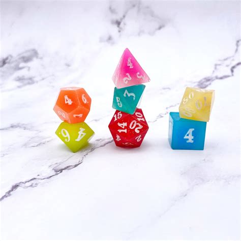 Rainbow Dnd Dice Set Of 7 Polyhedral Sharp Edge Dice For Etsy