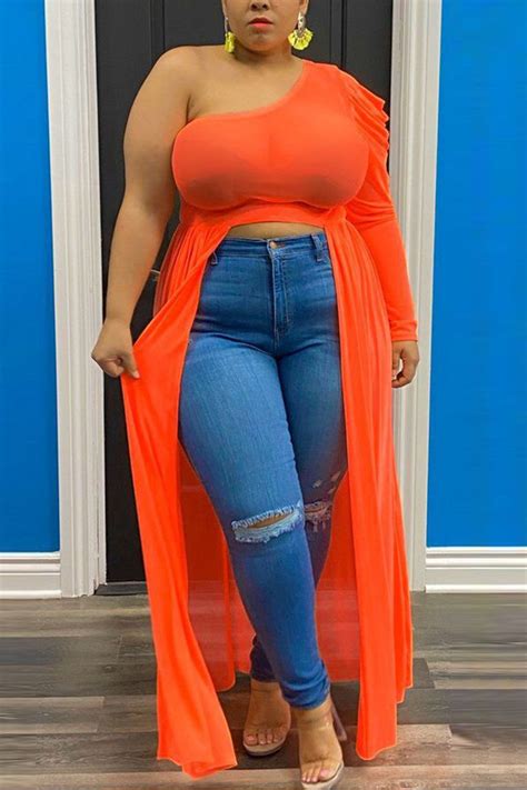 orange sexy plus size single sleeve irregular top sexy plus size plus size plus size outfits