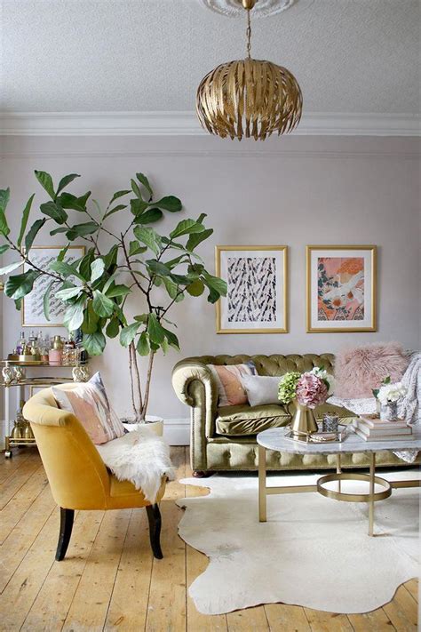 Eclectic Boho Glam Living Room In Pink Green And Gold Cozylivingroom