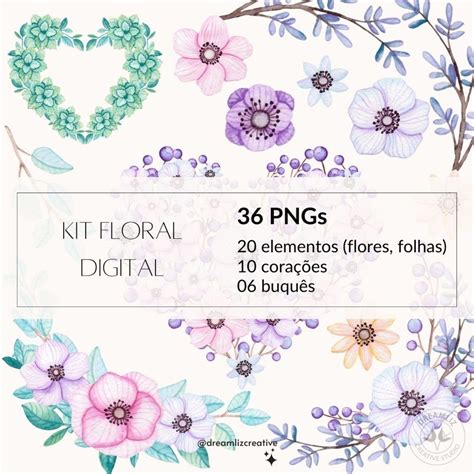 Kit Digital Arranjo Floral Aquarela Elo7 Produtos Especiais