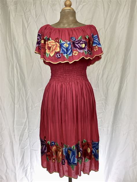 Off The Shoulder Pink Flounce Mexican Tehuana Inspired Short Dress