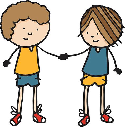 Two Friends Holding Hands Cartoon Clip Art Vector Images