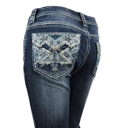 Grace In La Women Bootcut Jeans Aztec Back Pocket Mid Rise Easy Fit In