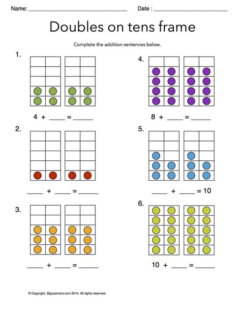 1st Grade Ten Frame Math Worksheets