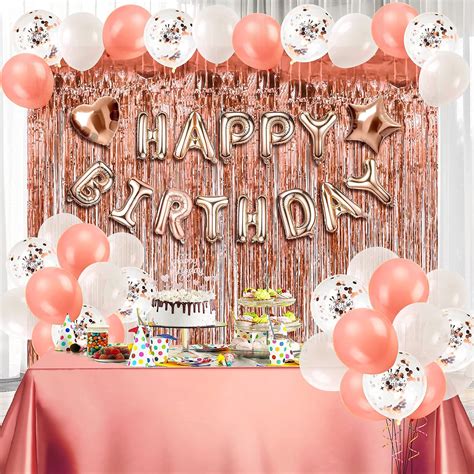 Buy BUBZEE Rose Gold Birthday Decorations Happy Birthday Banner Happy Birthday Party Balloons