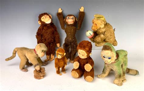 Group Of 8 Vintage Monkey Toys