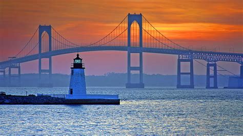 Hd Wallpaper Bridge Lighthouse Usa Newport Rhode Island Claiborne