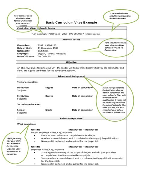 In the cv example above, applicant paul is university graduate, looking for a hr role to start his career. Basic Curriculum Vitae Example Free Download