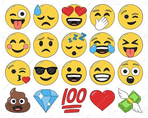 Emoji Clipart Vector Pack Smiley Faces Clipart Hand Drawn Emoji