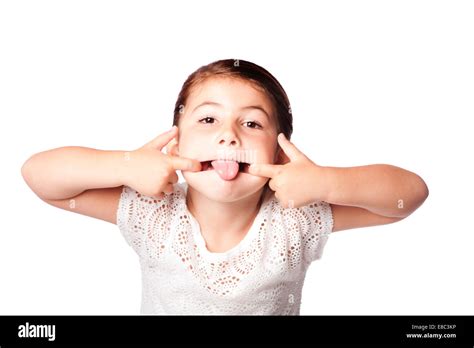 Cute Girl Making Silly Funny Face Isolated Stock Photo Alamy