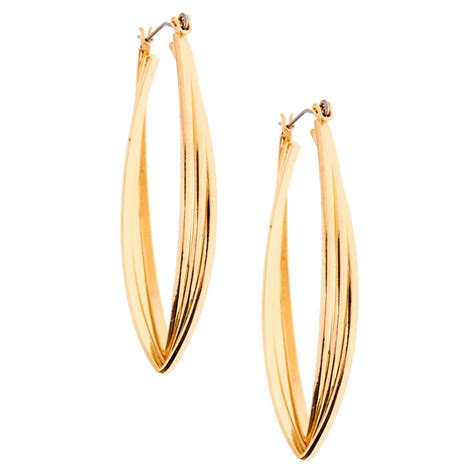 Hoop earrings are a classic earring design. Gold 50MM Twisted Oval Hoop Earrings | Icing US