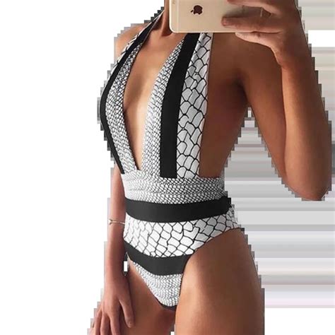 Sexy One Piece Swimsuit Trikini Swimwear Women Backless Monokini High Waist Bathing Suit Print