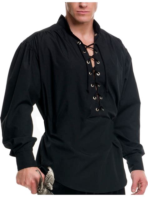 Black Lace Up Pirate Shirt With Metal Eyelets