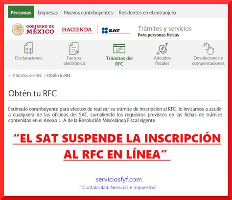 EL SAT SUSPENDIO LA INSCRIPCIÓN AL RFC EN LÍNEA