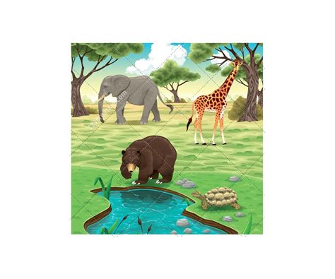 Safari illustration - exotic animal vector - giraffe, bear, elephant, turtl, royalty free ...