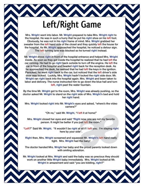 Right Left Baby Shower Game Gender Reveal Left Or Right Baby Shower