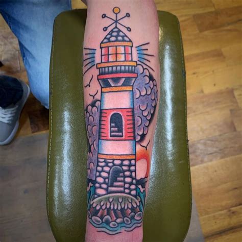 Traditional Style Lighthouse Tattoo On The Forearm