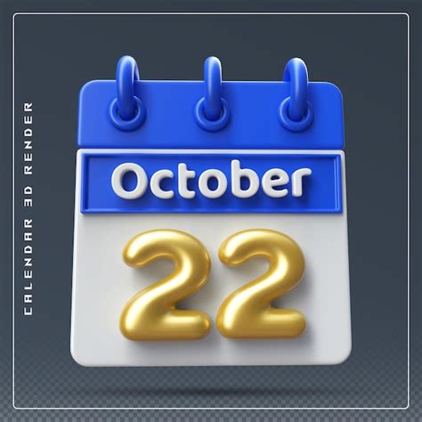 Premium Psd 22nd October Calendar Icon 3d Render