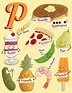 Letter P Food Alphabet Lettering Illustration | Food alphabet, Alphabet ...