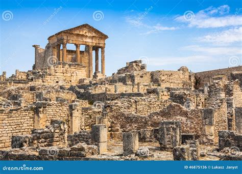 Dougga, Roman Ruins: a Unesco World Heritage Site in Tunisia Stock