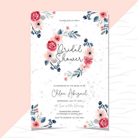 Premium Vector Bridal Shower Invitation With Flower Wreath Watercolor