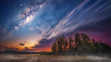 Desktop Wallpaper Milky Way Clouds Night Sky Landscape