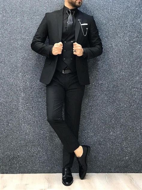 Slim Fit Suit Men Slim Fit Tuxedo Tuxedo For Men All Black Suit