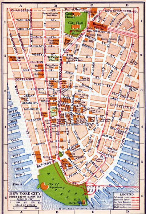 Old Detailed Road Map Of New York City Of Lower Manhattan 1916