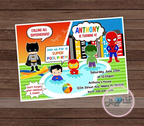 Superhero Pool Party Invitation Superhero Pool Birthday Etsy