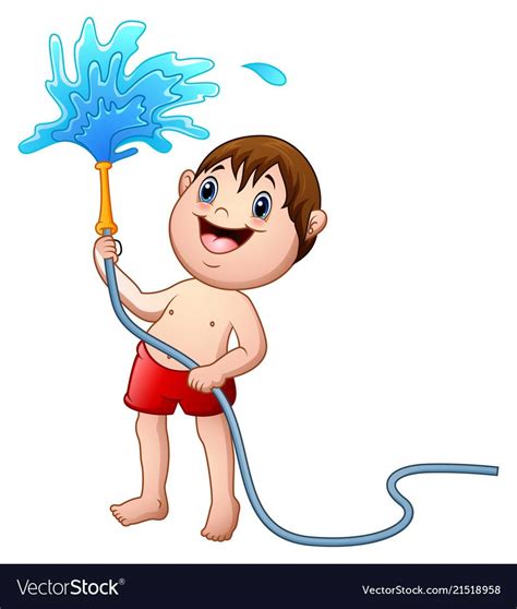 Illustration Of Little Boy Playing With The Water Hose Download A Free