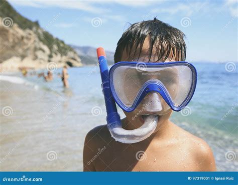 Boy With Snorkeling Mask Stock Image Image Of Aquatic 97319001